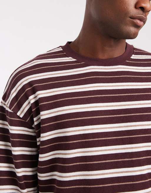 ASOS DESIGN - T-shirt oversize en tissu texturé épais à rayures avec manches longues - Bordeaux, 5 de 5