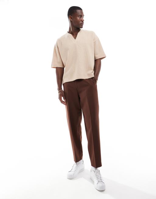 ASOS DESIGN - T-shirt oversize en tissu texturé épais avec col cranté - Taupe , 3 de 4