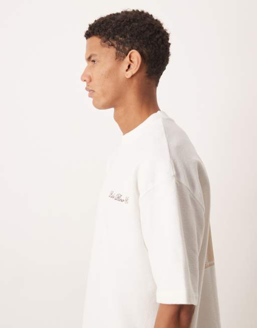 ASOS DESIGN - T-shirt oversize en tissu texturé ultra épais avec imprimé estival - Blanc cassé, 4 de 5