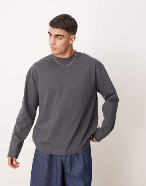 ASOS DESIGN - T-shirt oversize en tissu très épais à manches longues - Anthracite  , 3 de 4