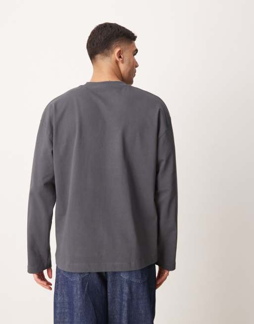 ASOS DESIGN - T-shirt oversize en tissu très épais à manches longues - Anthracite  , 4 de 4