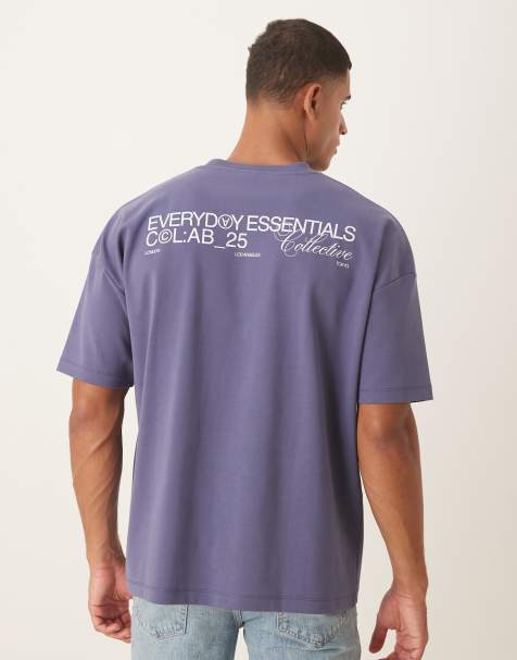ASOS DESIGN - T-shirt oversize en tissu ultra-épais avec épaules tombantes et texte imprimé - Bleu - view 1
