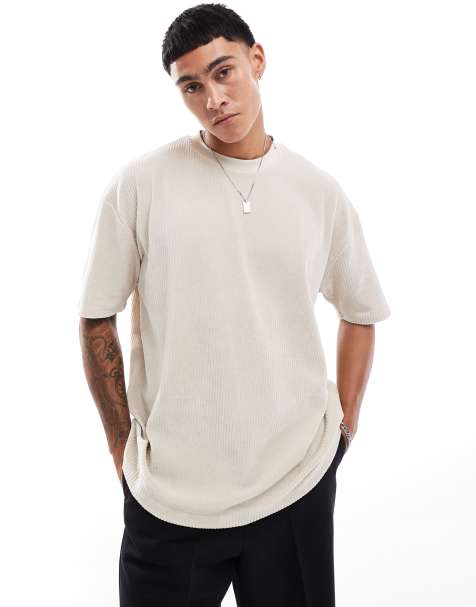 ASOS DESIGN - T-shirt oversize en velours côtelé - Beige - view 1