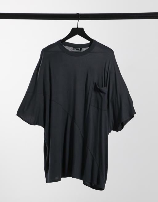 ASOS DESIGN - T-shirt oversize en viscose à manches larges avec coutures apparentes - Noir délavé