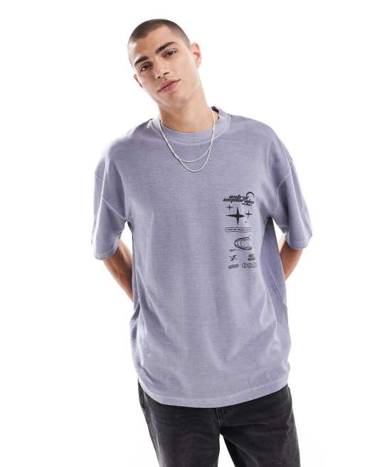 ASOS DESIGN - T-shirt oversize épais 220 g/m² à imprimé sur le devant - Gris délavé
