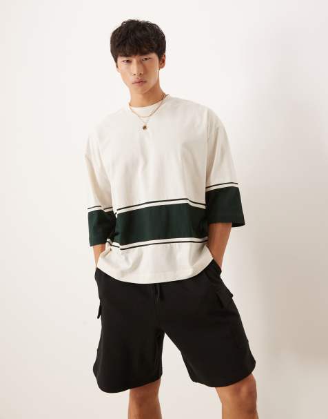 ASOS DESIGN - T-shirt oversize épais à détails contrastants - Crème et vert - view 1