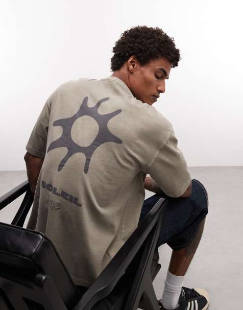 ASOS DESIGN - T-shirt oversize épais à imprimé soleil - Marron délavé - view 1
