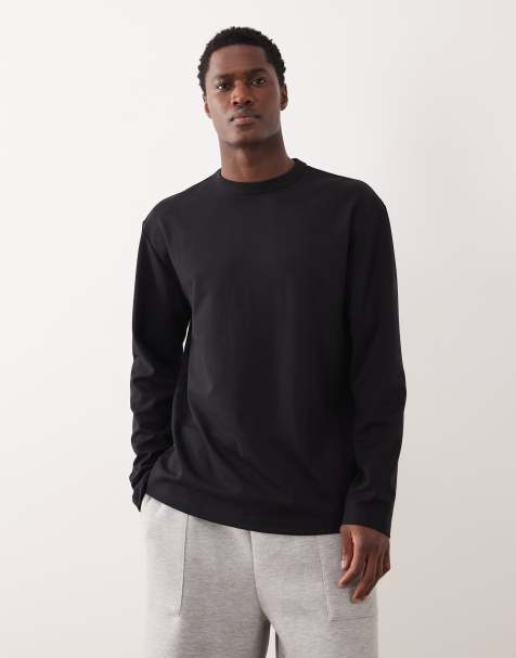 ASOS DESIGN - T-shirt oversize épais à manches longues en coton mélangé breatheMAX™ - Noir - view 1