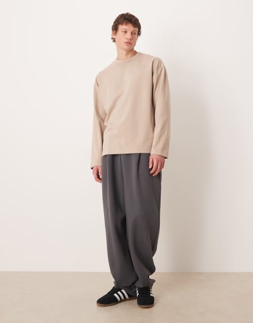 ASOS DESIGN - T-shirt oversize épais à manches longues en coton mélangé - Taupe, 2 de 5