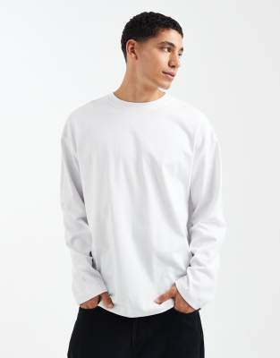 ASOS DESIGN - T-shirt oversize épais à manches longues en tissu épais - Blanc