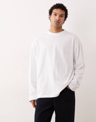 ASOS DESIGN - T-shirt oversize épais à manches longues en tissu épais - Blanc