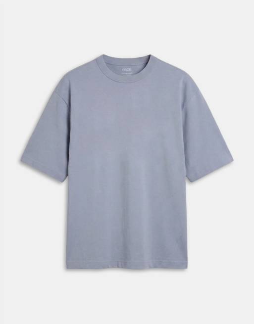 ASOS DESIGN - T-shirt oversize épais à manches mi-longues en coton mélangé - Bleu clair , 6 de 7