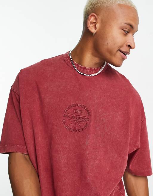 ASOS DESIGN T shirt oversize pais avec broderie sur le devant