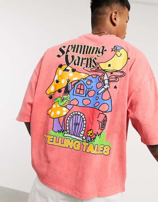 ASOS DESIGN - T-shirt oversize épais avec large imprimé au dos - Orange brûlé délavé