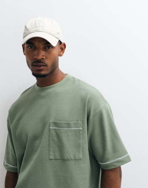 ASOS DESIGN t-shirt oversize épais coupe carrée avec couture contrastante vert moyen texturé - view 1