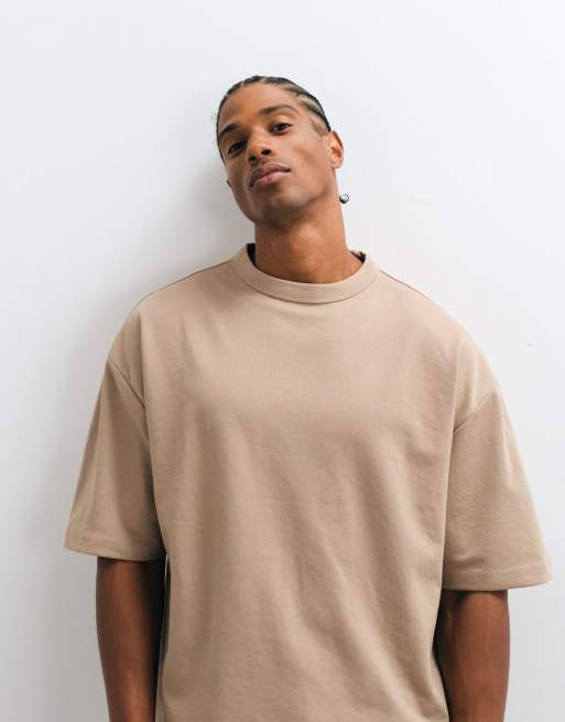 ASOS DESIGN - T-shirt oversize épais coupe carrée en coton mélangé - Beige , 3 de 5