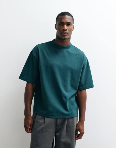 ASOS DESIGN - T-shirt oversize épais coupe carrée en coton mélangé - Vert foncé - view 1