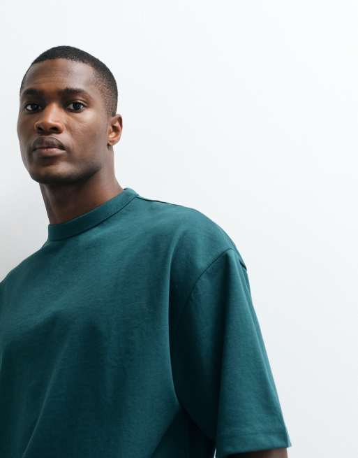 ASOS DESIGN - T-shirt oversize épais coupe carrée en coton mélangé - Vert foncé , 4 de 5
