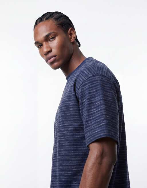 ASOS DESIGN t-shirt oversize épais en tissu rayé bleu texturé, 3 de 5
