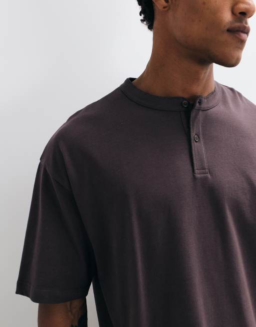 ASOS DESIGN t-shirt oversize épais et carré avec henley bleu marine, 3 de 5