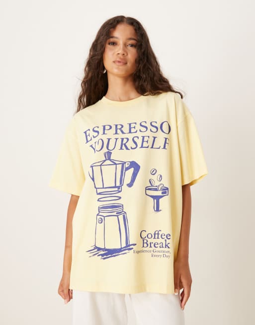 ASOS DESIGN - T-shirt oversize gialla con grafica "Espresso Coffee", 4 di 4