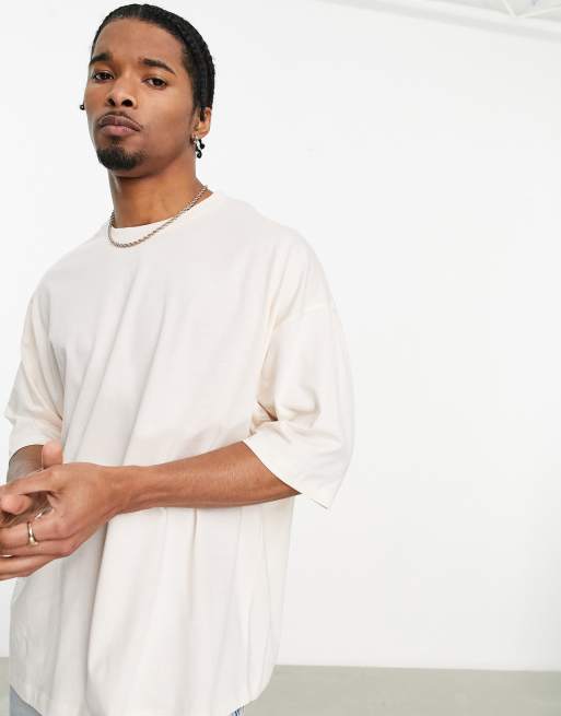 ASOS DESIGN - T-shirt oversize girocollo crema