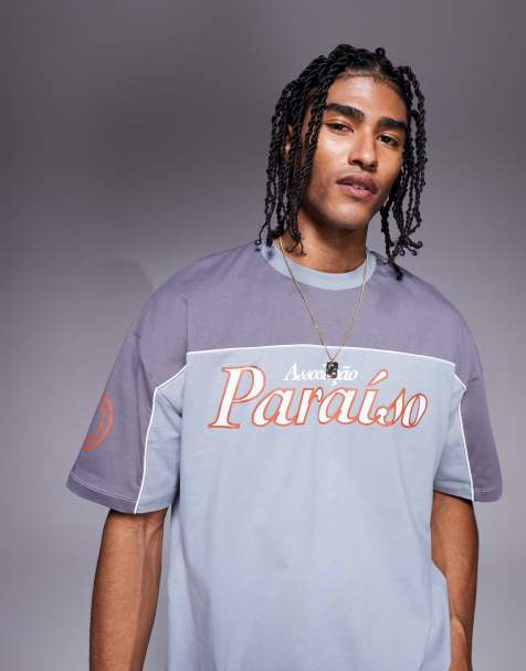 ASOS DESIGN - T-shirt oversize grigia con pannelli e stampa grafica - view 1