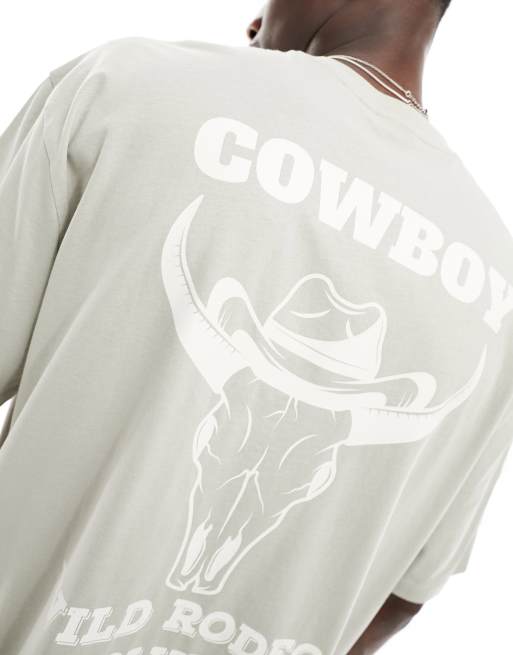 ASOS DESIGN - T-shirt oversize grigia con stampa "Cowboy" sul retro, 4 di 4