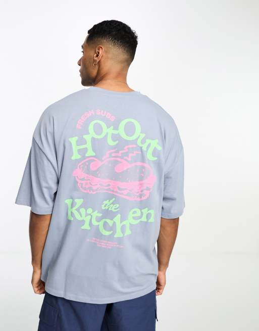 ASOS DESIGN - T-shirt oversize grigia con stampa di sandwich sul davanti