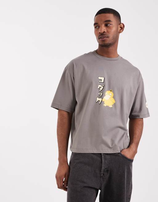 ASOS DESIGN - T-shirt oversize grigia con stampa Pokemon di Psyduck, 3 di 5