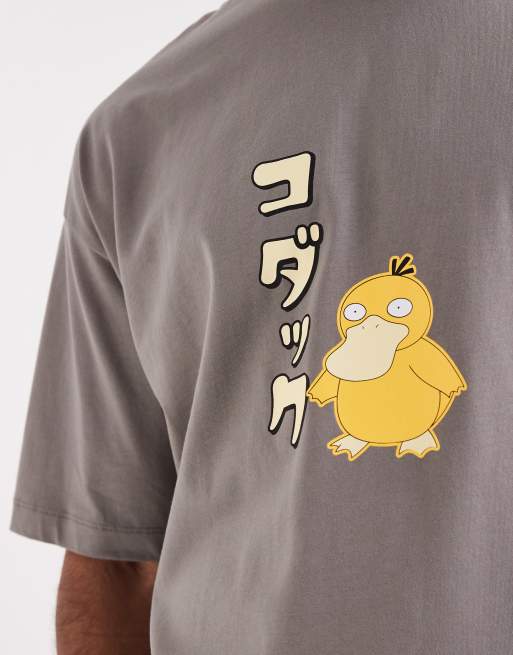 ASOS DESIGN - T-shirt oversize grigia con stampa Pokemon di Psyduck, 4 di 5