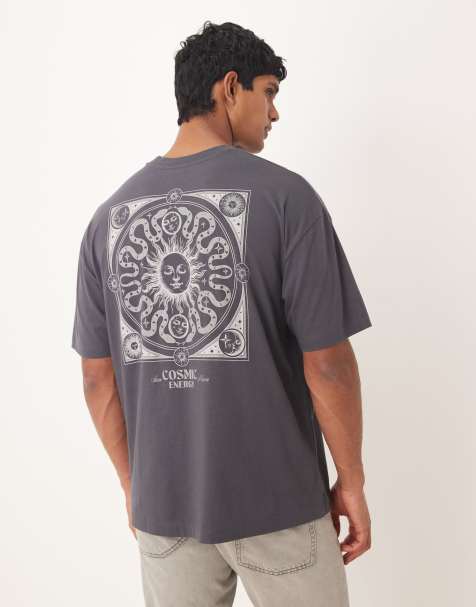ASOS DESIGN - T-shirt oversize grigio antracite con grafica celestiale - view 1