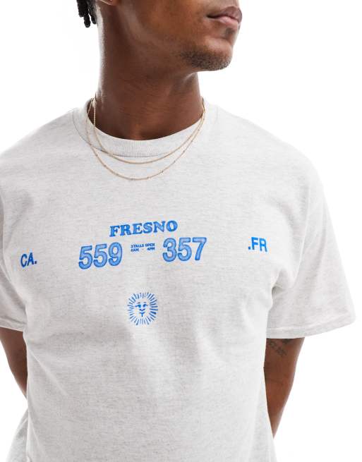 ASOS DESIGN - T-shirt oversize grigio cenere con stampa di frutta sul retro, 3 di 4