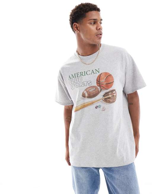 ASOS DESIGN - T-shirt oversize grigio mélange con stampa sportiva sul davanti