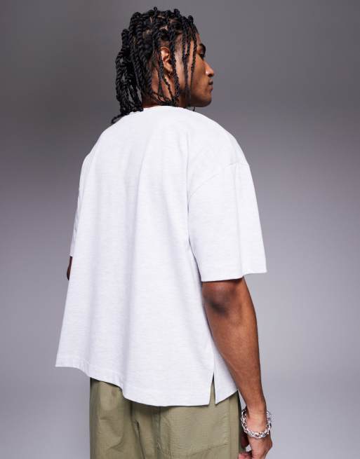 ASOS DESIGN - T-shirt oversize grigio mélange squadrata con cuciture a contrasto , 2 di 4