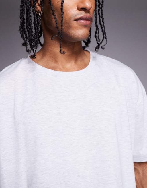 ASOS DESIGN - T-shirt oversize grigio mélange squadrata con cuciture a contrasto , 3 di 4