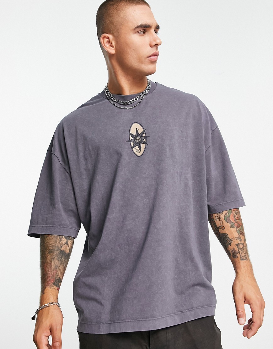 T-shirt oversize grigio slavato con stampa celestiale di soli sul retro - ASOS DESIGN T-shirt donna  - immagine3