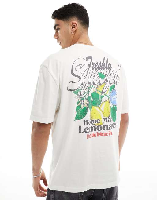 ASOS DESIGN - T-shirt oversize in bianco con stampa di limoni sul retro, 3 di 4