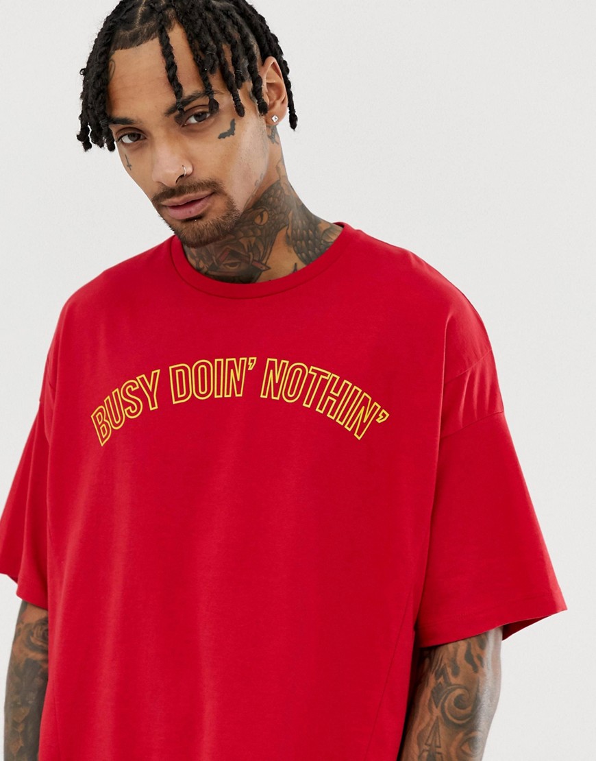 ASOS DESIGN - T-shirt oversize in cotone organico con scritta-Rosso