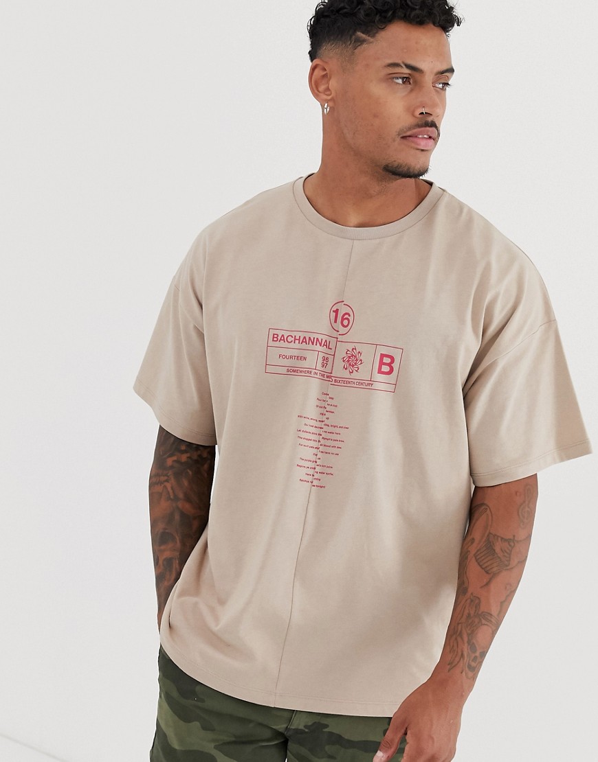 ASOS DESIGN - T-shirt oversize in jersey pesante con stampa doppia di testo-Beige