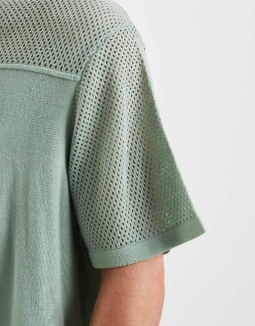 ASOS DESIGN - T-shirt oversize in maglia a maniche corte all'uncinetto verde salvia, 3 di 5