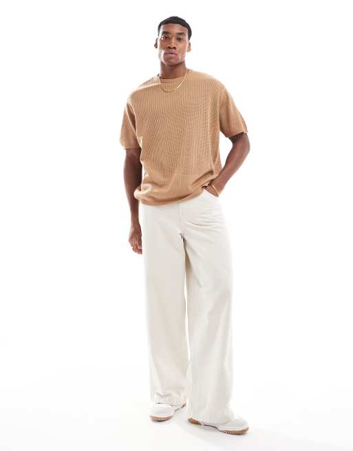 ASOS DESIGN - T-shirt oversize in maglia leggera color cammello