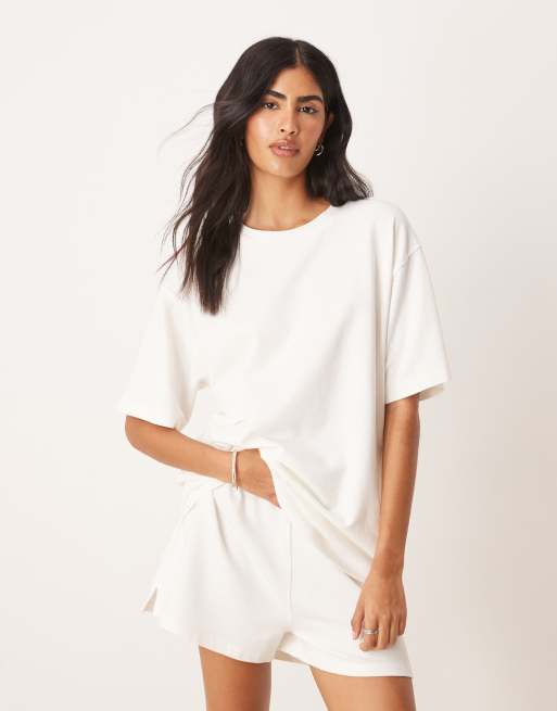 ASOS DESIGN - T-shirt oversize in maglia testurizzata color crema