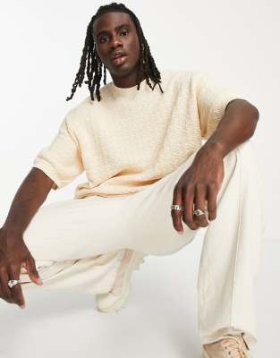 ASOS DESIGN - T-shirt oversize in maglia testurizzata color pietra