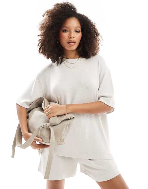 ASOS DESIGN - T-shirt oversize in maglia testurizzata color pietra