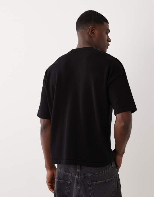 ASOS DESIGN - T-shirt oversize in maglia testurizzata nera, 3 di 5