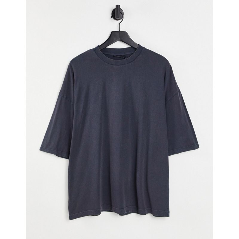 DESIGN - T-shirt oversize in misto cotone organico lavaggio acido blu navy