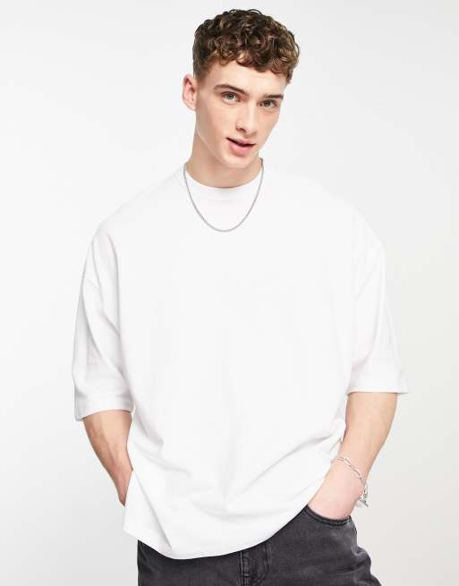 ASOS DESIGN - T-shirt oversize in piqué con spacchi laterali, colore bianco