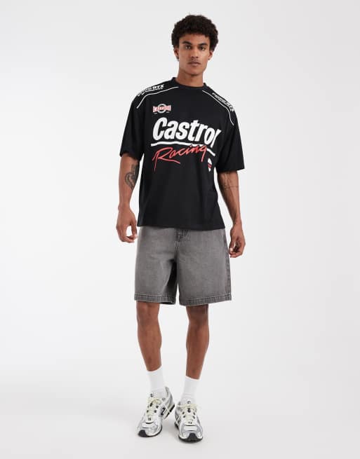 ASOS DESIGN - T-shirt oversize in rete nera con stampa "Castrol", 3 di 5
