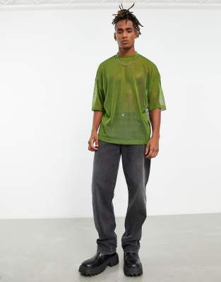 T-shirt oversize in rete traforata verde - ASOS DESIGN T-shirt donna  - immagine3